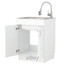 Stainless Steel Laundry Utility Sink Garage Cabinet White Faucet