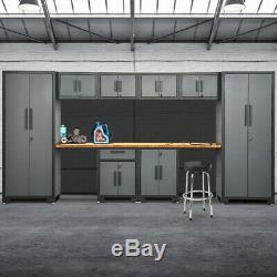 10Pcs Garage Storage Cabinet Set with Workbench Steel Frame Bamboo Worktop US