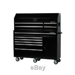 10-Drawer 1-Door Combination Tool Chest and Rolling Cabinet Set in Gloss Black