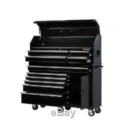 10-Drawer 1-Door Combination Tool Chest and Rolling Cabinet Set in Gloss Black