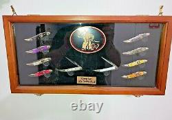 10 Steel Warrior Rising Sun Tooth Pick Knife Set Of 10 In Solid Wood Cabinet