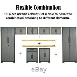 10 pcs Garage Storage Cabinet Set Workbench with Bamboo Worktop Home Furniture