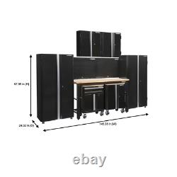 145 In. W X 98 In. H X 24 In. D Steel Garage Cabinet Set In Black (8-Piece)