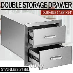 14.38 x 14 BBQ Double Drawers Outdoor Kitchen Walled Island Storage Cabinet