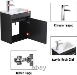 16 Black Bathroom Vanity Sink Combo Wall Mounted Cabinet Set with White Re
