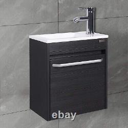 16 Black Bathroom Vanity Sink Combo Wall Mounted Cabinet Set with White Re