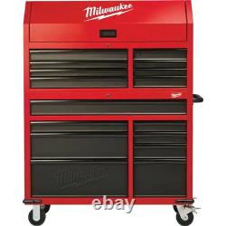 16-Drawer Steel Tool Chest and Rolling Cabinet Set, Textured Red and Black Matte
