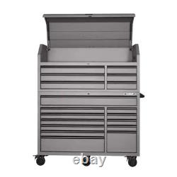 18-Drawer Combination Tool Chest and Cabinet Set, Matte Gray Heavy-Duty 56 in
