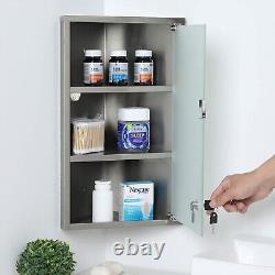 19-Inch Stainless Steel Silver Medicine Cabinet, 3 Storage Shelf Wall Cabinet