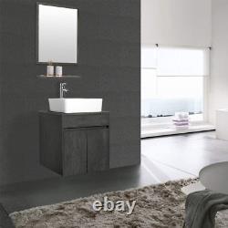 24 Bathroom Vanity Sink Combo Wall Mounted Concrete Grey Cabinet Vanity Set Whi