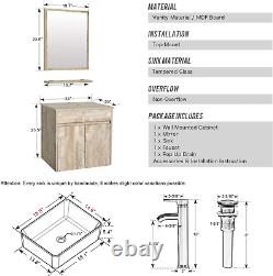 24 Bathroom Vanity Sink Combo Wall Mounted Natural Cabinet Vanity Set White Cer