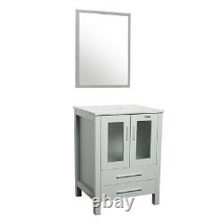 24 Gray Modern Bathroom Vanity Cabinet With Mirror Set Combo Home Furniture US