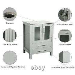 24 Gray Modern Bathroom Vanity Cabinet With Mirror Set Combo Home Furniture US