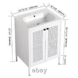 24 Inch Modern Steel Freestanding Bathroom Vanity Cabinet WithUndermount Sink Set