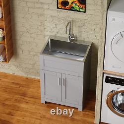 24 Laundry Utility Cabinet+Stainless Steel Sink+Faucet, Whoel Set ship from USA