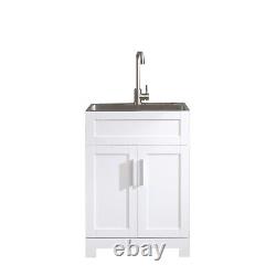 24 Laundry Utility Cabinet with Stainless Steel Sink and Faucet Set White