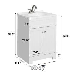 24'' White Bathroom Vanity Set Cabinet Resin Basin Stainless Steel Faucet Drain