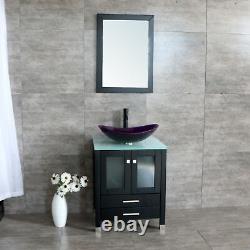 24inch Modern Bathroom Vanity Cabinet Scalloped Glass Vessel Sink withMirror Set