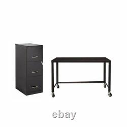 2 Piece Office Set with Desk and Filing Cabinet in Black