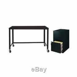 2 Piece Office Set with Filing Cabinet and Desk in Black
