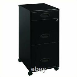 2 Piece Office Set with Mobile Desk and Filing Cabinet in Black