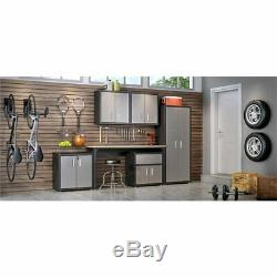 2 Piece Set 2 Door 1 Drawer Rolling Steel Cabinet Garage Storage in Black/Gray