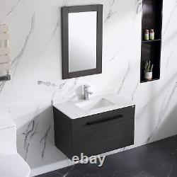 32 Bathroom Vanity Set Wall Mounted Black Cabinet with Man-Made Stone Counterto