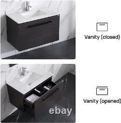 32 Bathroom Vanity Set Wall Mounted Black Cabinet with Man-Made Stone Counterto