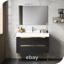 35 Inch Floor Mount Vanity Cabinet Rectangle Ceramic Sink Bathroom Furniture Set