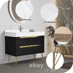 35 Inch Floor Mount Vanity Cabinet Rectangle Ceramic Sink Bathroom Furniture Set