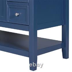 36In Bathroom Vanity Storage Cabinet Set withTop Sink and 3Drawers&Open Shelf Blue