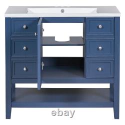 36In Bathroom Vanity Storage Cabinet Set withTop Sink and 3Drawers&Open Shelf Blue