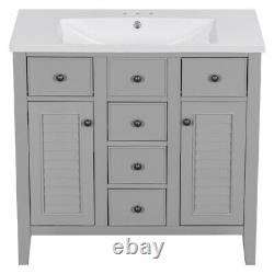 36In Bathroom Vanity Storage Cabinet Set with Top Sink and 2 Doors and 5 Drawers