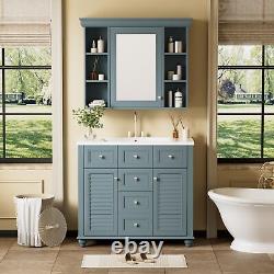 36 Bathroom Cabinet Set Bathroom Vanity WithDrawer Door Mirror Cabinet Resin Sink