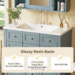 36 Bathroom Cabinet Set Bathroom Vanity WithDrawer Door Mirror Cabinet Resin Sink