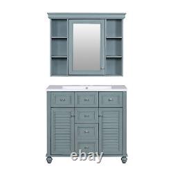 36 Bathroom Cabinet Set Bathroom Vanity WithDrawer Door Mirror Cabinet Resin Sink