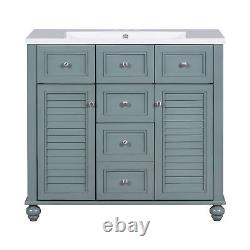 36 Bathroom Cabinet Set Bathroom Vanity WithDrawer Door Mirror Cabinet Resin Sink