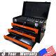 3-drawer Tool Box With Tool Set Lockable Tool Cabinet With Handle Black & Orange