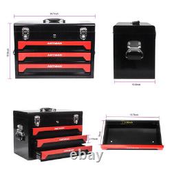 3 Drawers Steel Tool Box Red Storage Tool Chest withKeyed Lock & Tool Set