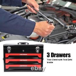 3 Drawers Tool Box Tool Set Metal Tool Cabinet Robust Garage Garden Portable