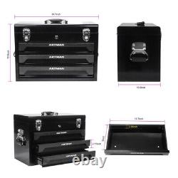 3 Drawers Tool Box with Tool Set Lockable Steel Tool Cabinet with Handle Black