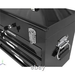 3 Drawers Tool Box with Tool Set Lockable Steel Tool Cabinet with Handle Black