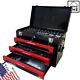 3 Drawers Tool Box With Tool Set Lockable Tool Cabinet With Handle Black & Red