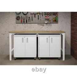 3-Piece Fortress Mobile Space-Saving Garage Cabinet and Worktable 1.0 in White