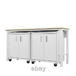 3-Piece Fortress Mobile Space-Saving Garage Cabinet and Worktable 1.0 in White