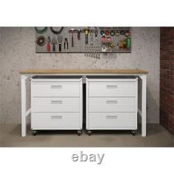 3-Piece Fortress Mobile Space-Saving Garage Cabinet and Worktable 6.0 in White