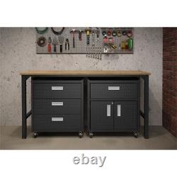 3-Piece Fortress Mobile Space-Saving Garage Cabinet and Worktable Charcoal Grey
