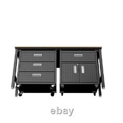 3-Piece Fortress Mobile Space-Saving Garage Cabinet and Worktable Charcoal Grey