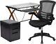 3 Piece Office Set Glass Desk With, Office Chair And Filing Cabinet New