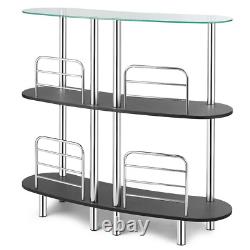 3-tier Bar Cabinets Table with Tempered GlassTop